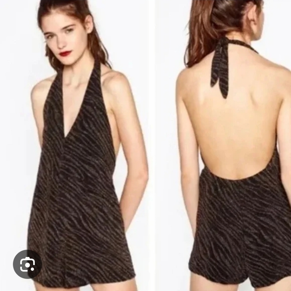 Zara Halter Open Back Romper Size Small